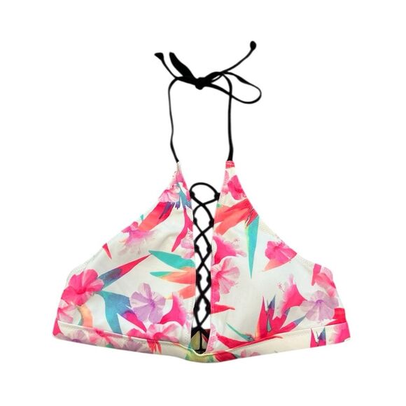PINK Victoria's Secret Other - Victoria’s Secret PINK Neon Summer Floral Halter Criss-Cross Bikini Top